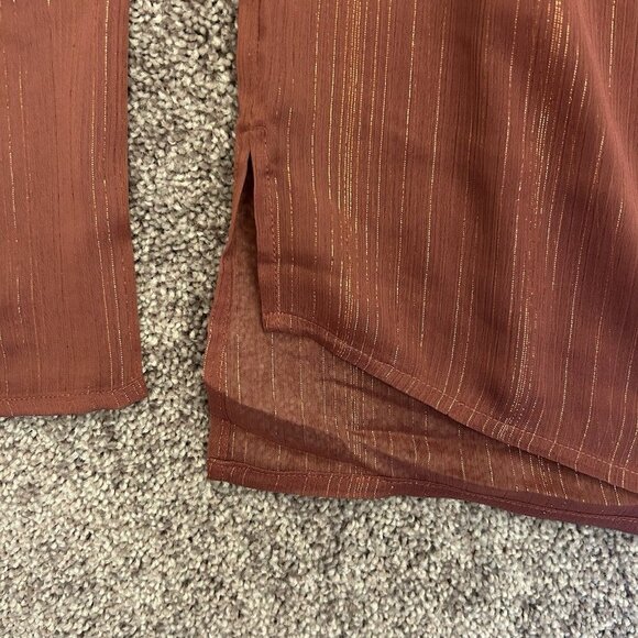 Express Womens Metallic Sheer Gathered Shoulder Long Sleeve Top Size XS NWT $54 - Picture 10 of 16